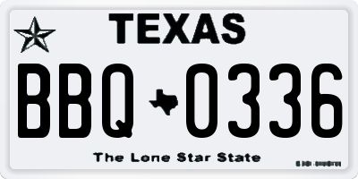 TX license plate BBQ0336