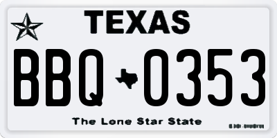TX license plate BBQ0353