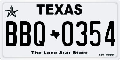 TX license plate BBQ0354