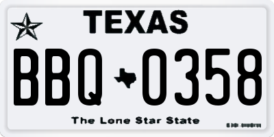 TX license plate BBQ0358