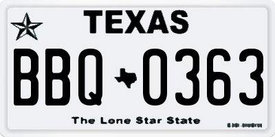 TX license plate BBQ0363