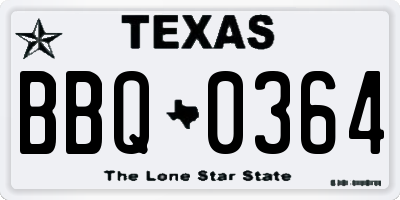 TX license plate BBQ0364