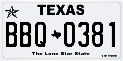 TX license plate BBQ0381