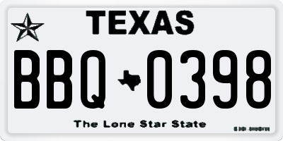 TX license plate BBQ0398