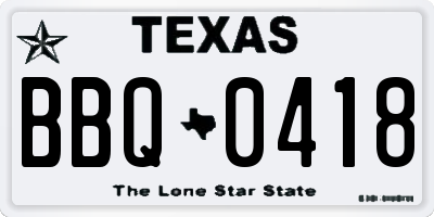 TX license plate BBQ0418