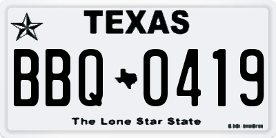 TX license plate BBQ0419