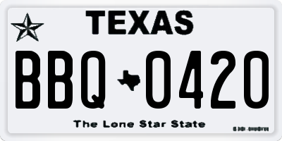 TX license plate BBQ0420