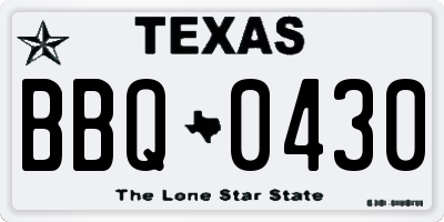 TX license plate BBQ0430