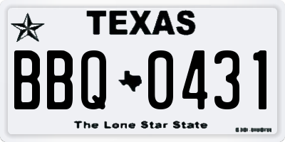 TX license plate BBQ0431