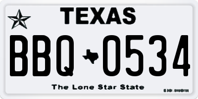 TX license plate BBQ0534