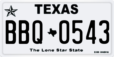 TX license plate BBQ0543