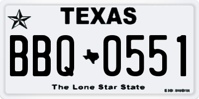 TX license plate BBQ0551