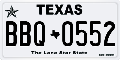 TX license plate BBQ0552
