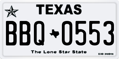 TX license plate BBQ0553