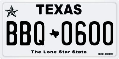 TX license plate BBQ0600