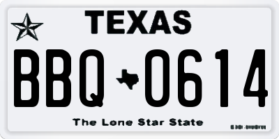 TX license plate BBQ0614