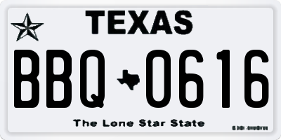 TX license plate BBQ0616