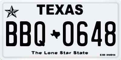 TX license plate BBQ0648