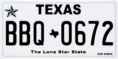 TX license plate BBQ0672