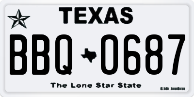 TX license plate BBQ0687