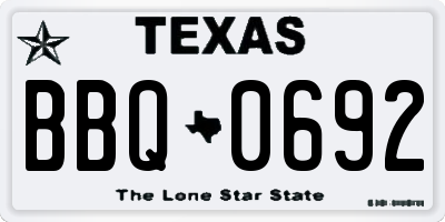 TX license plate BBQ0692