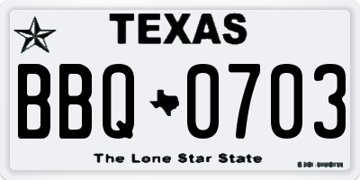 TX license plate BBQ0703
