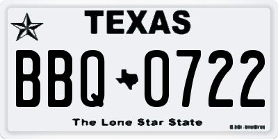 TX license plate BBQ0722