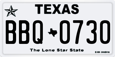 TX license plate BBQ0730