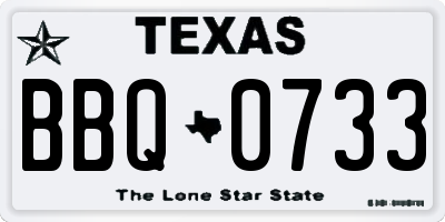 TX license plate BBQ0733
