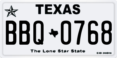 TX license plate BBQ0768