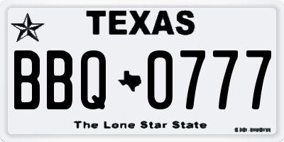 TX license plate BBQ0777