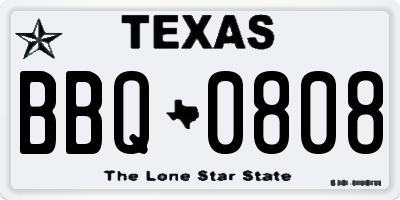 TX license plate BBQ0808