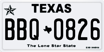 TX license plate BBQ0826