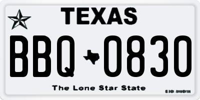 TX license plate BBQ0830