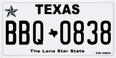 TX license plate BBQ0838