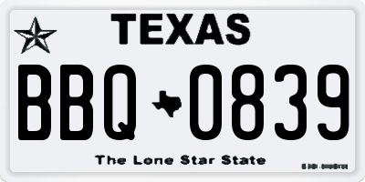 TX license plate BBQ0839