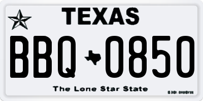 TX license plate BBQ0850