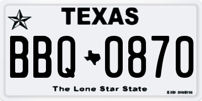 TX license plate BBQ0870