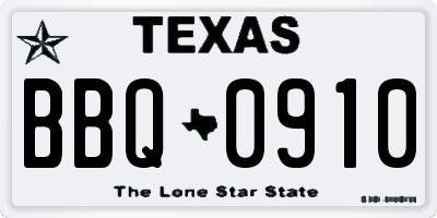 TX license plate BBQ0910
