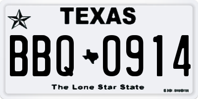 TX license plate BBQ0914