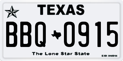 TX license plate BBQ0915