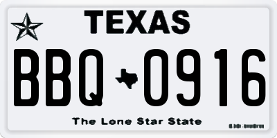 TX license plate BBQ0916