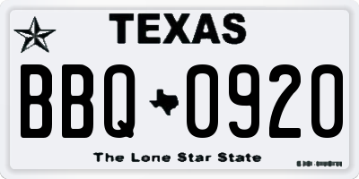 TX license plate BBQ0920