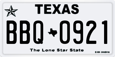 TX license plate BBQ0921