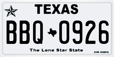 TX license plate BBQ0926