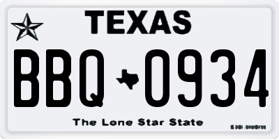 TX license plate BBQ0934