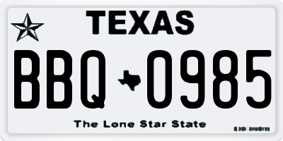 TX license plate BBQ0985