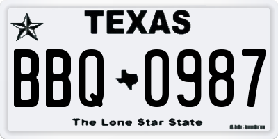 TX license plate BBQ0987