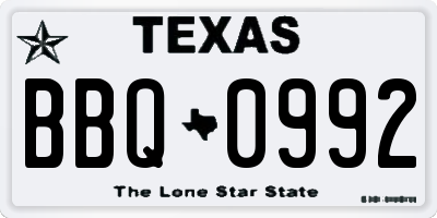 TX license plate BBQ0992