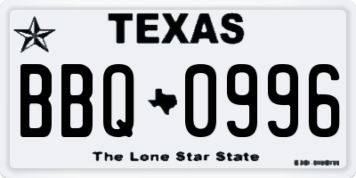 TX license plate BBQ0996